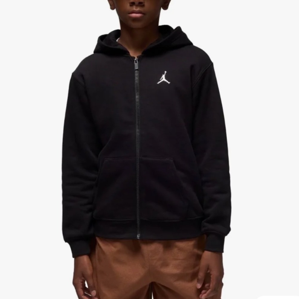 Jordan Boys Full Zip Hoodie Black Jumpman Logo Fleece Sweatshirt Size L 12-13Y